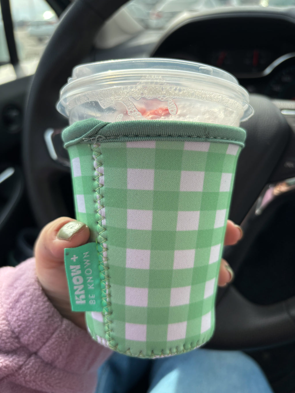 Green Gingham Iced Drink Sleeve