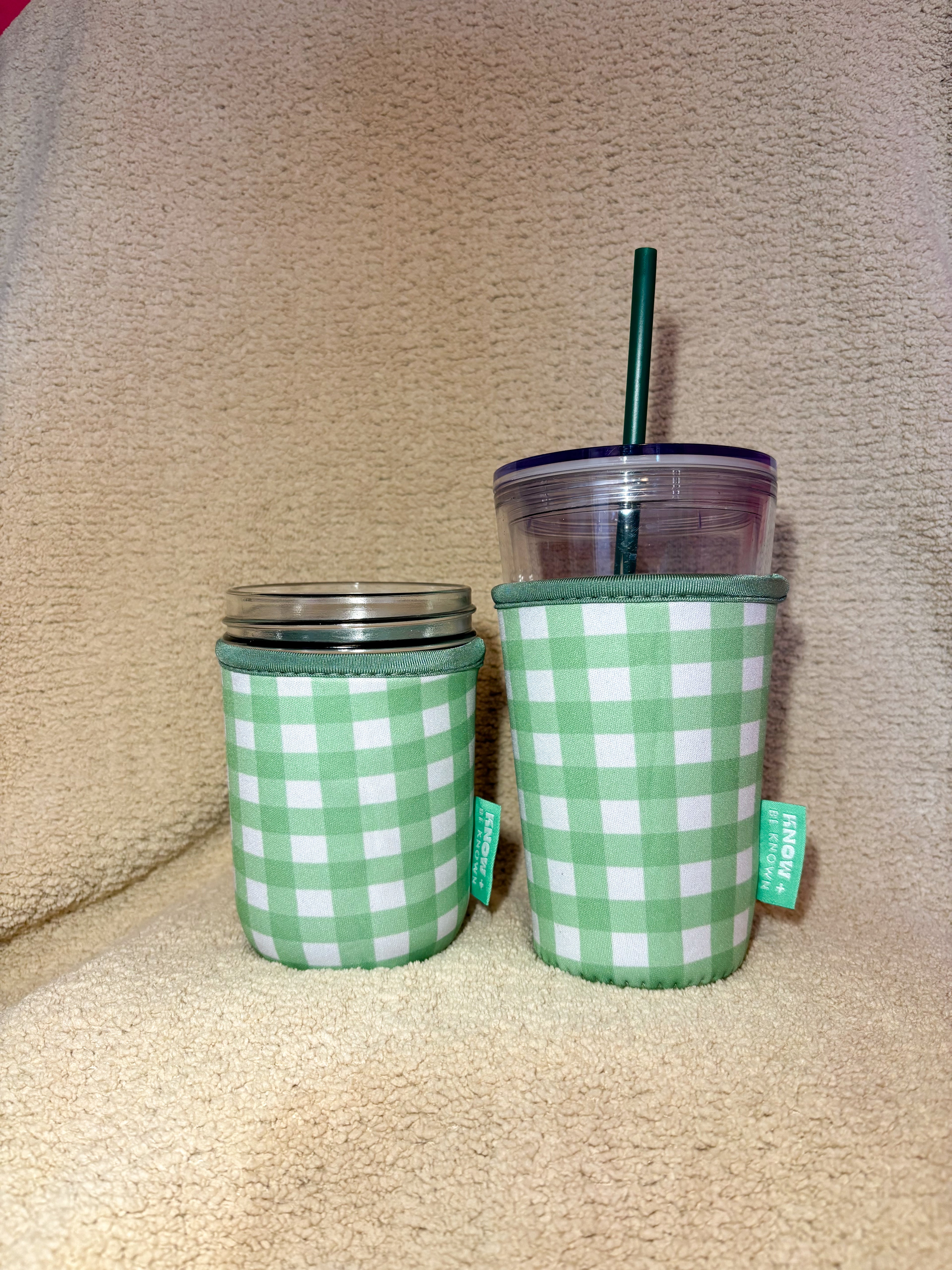 Green Gingham Iced Drink Sleeve
